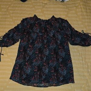 LOFT Black and Red Floral Blouse